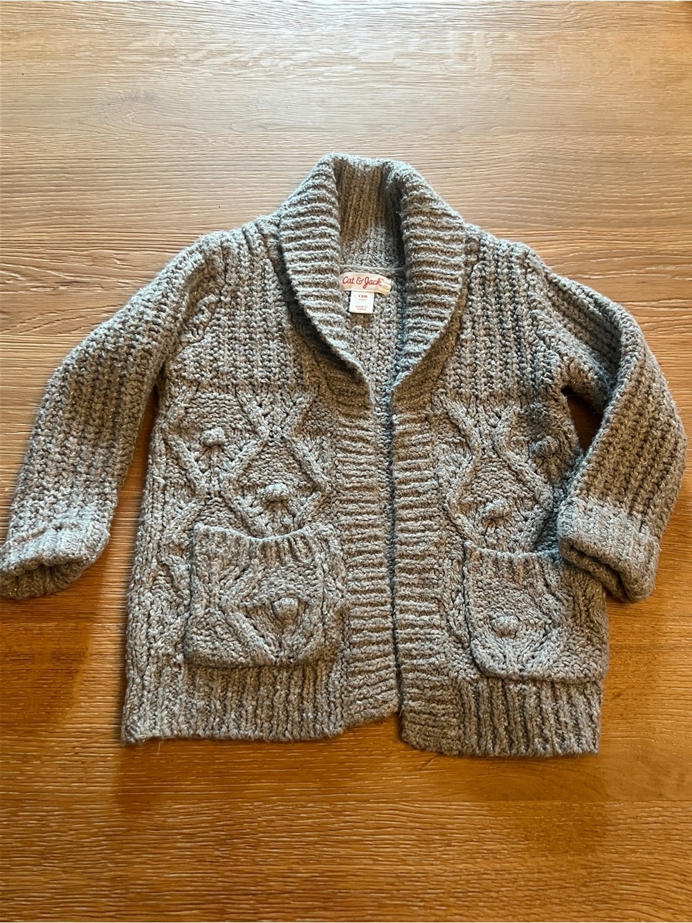 🐰🩶CAT & JACK GLITTER GREY SHAWL COLLAR CANLE KNIT CARDIGAN W/POCKETS🩶🐰
